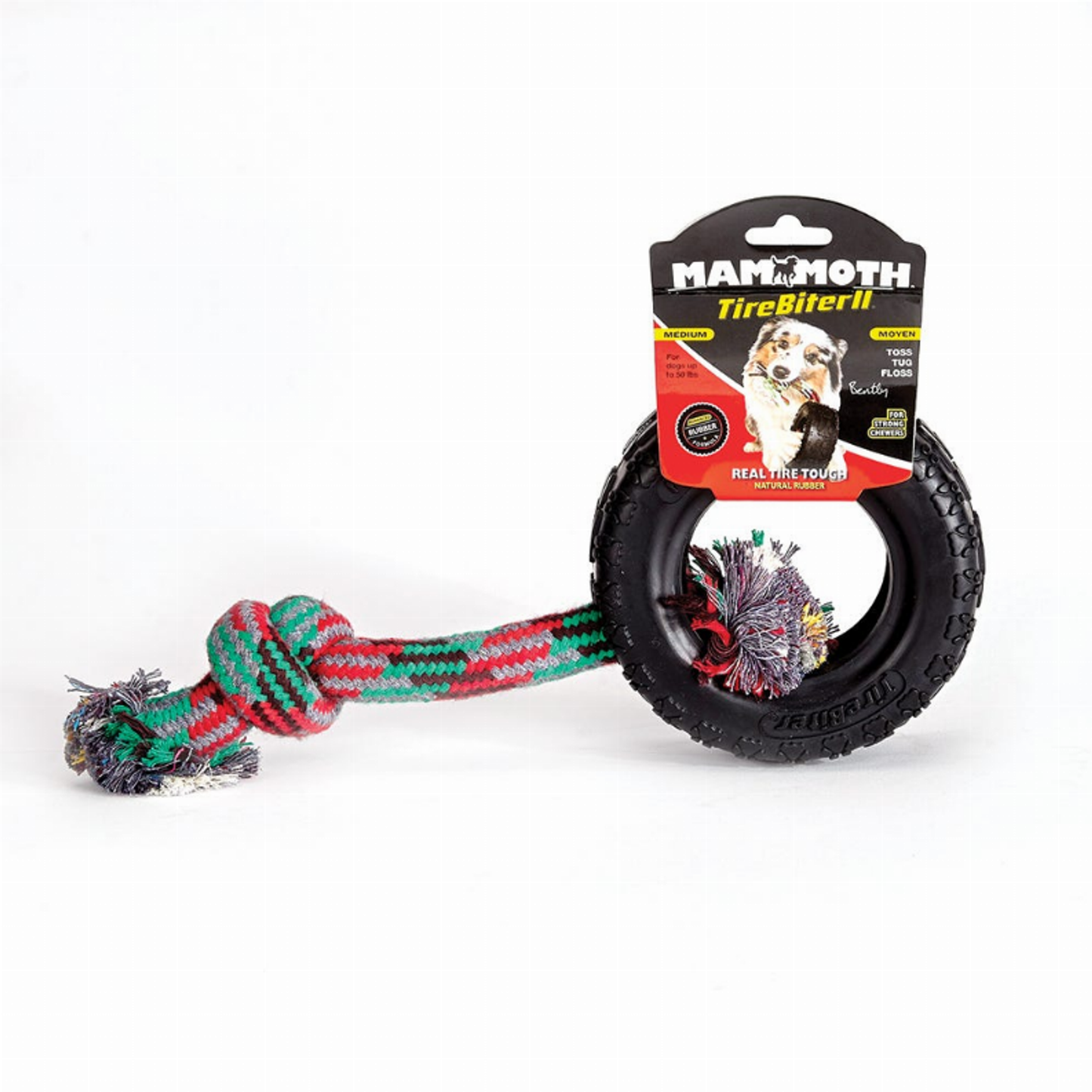 Mammoth Tirebiter II Medium Dog Toy with Rope 5 in