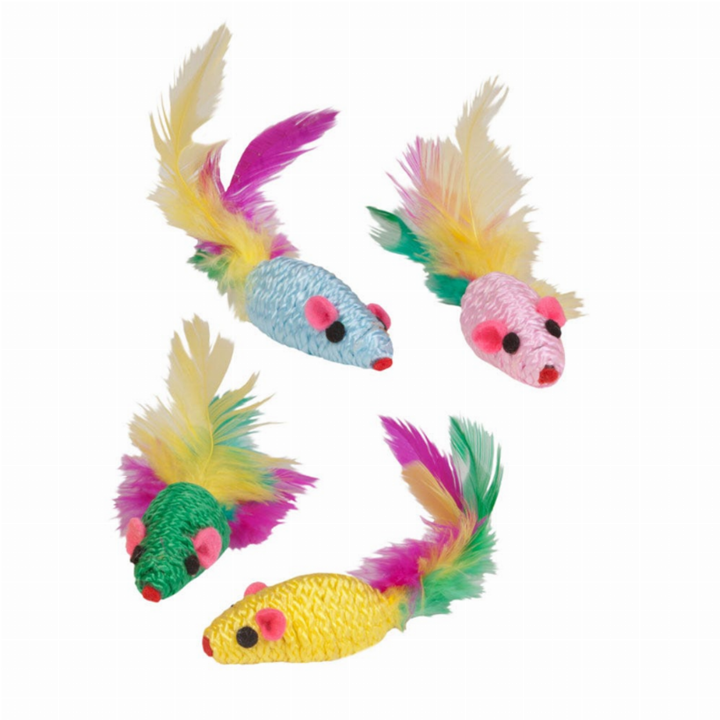 Kylie's Brights Feather Mouse Rattlers Cat Toy 4-Pack
