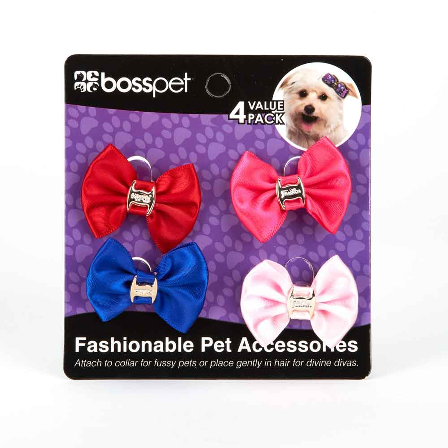 Boss Pet Dog Satin Bows 4-Pack