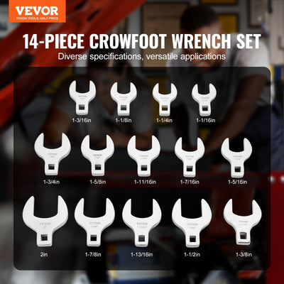 14-piece SAE crowfoot wrench set with storage tray