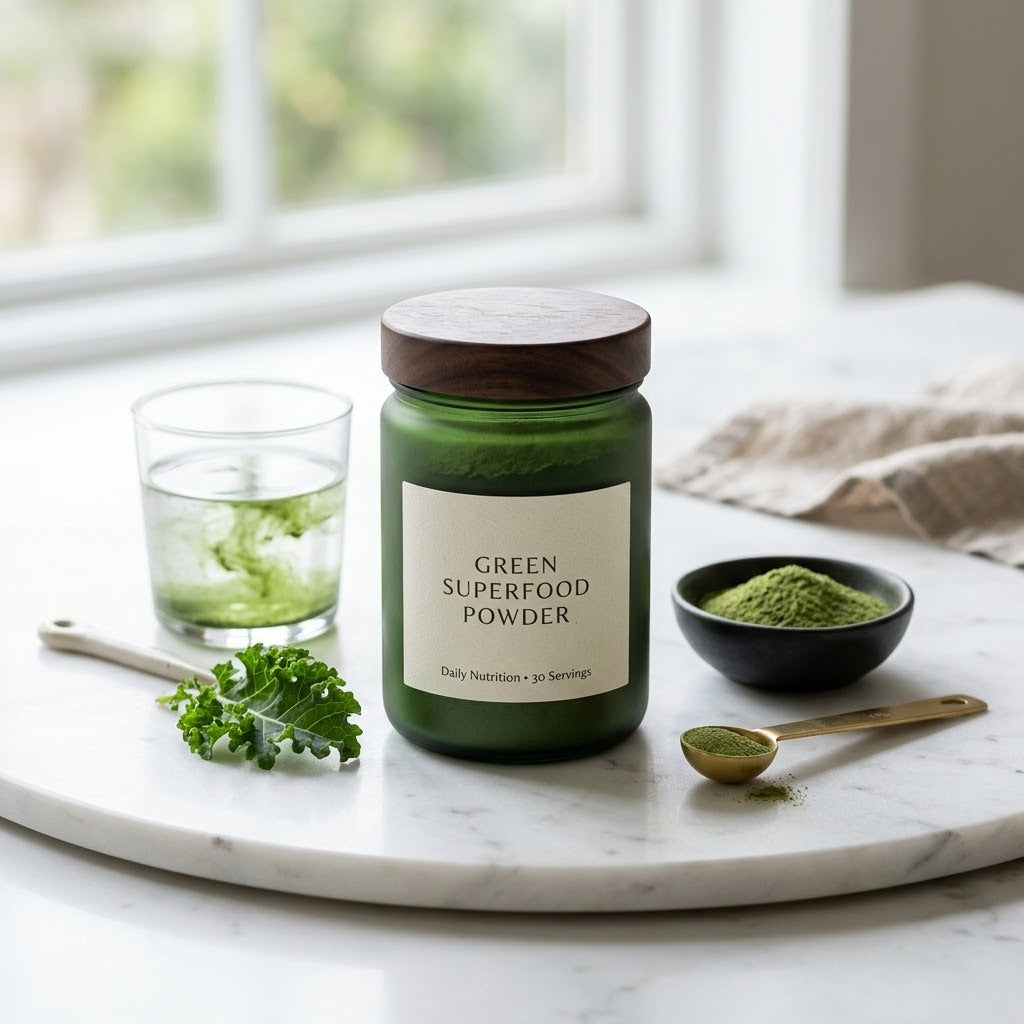 Green superfood powder for daily nutrition and wellness smoothies