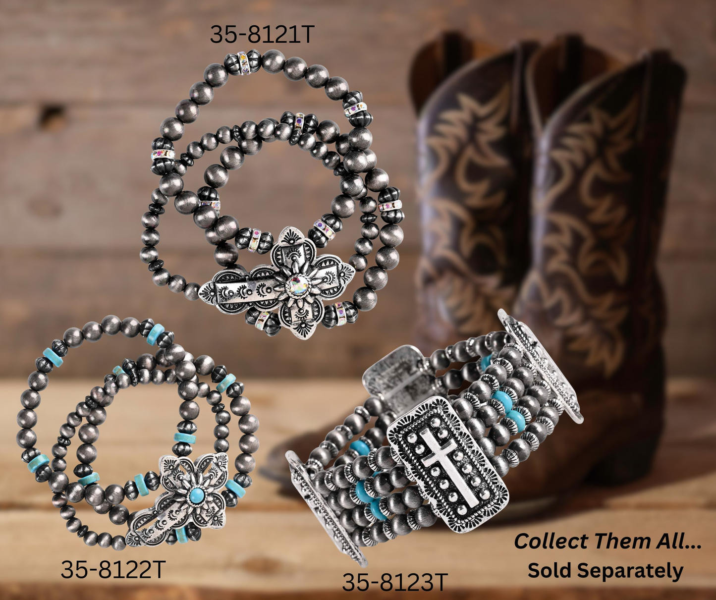 Turquoise Triple Stack Cross Stretch Bracelet
