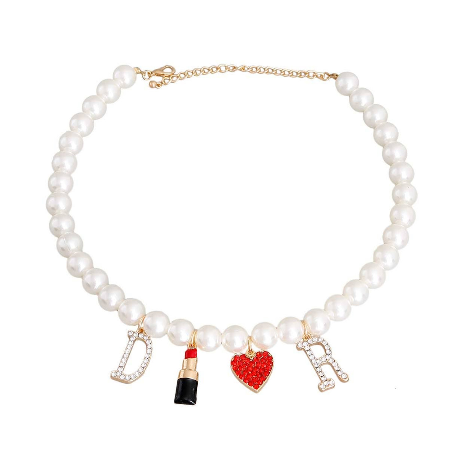 Cream Pearl Designer Charm Dog Necklace