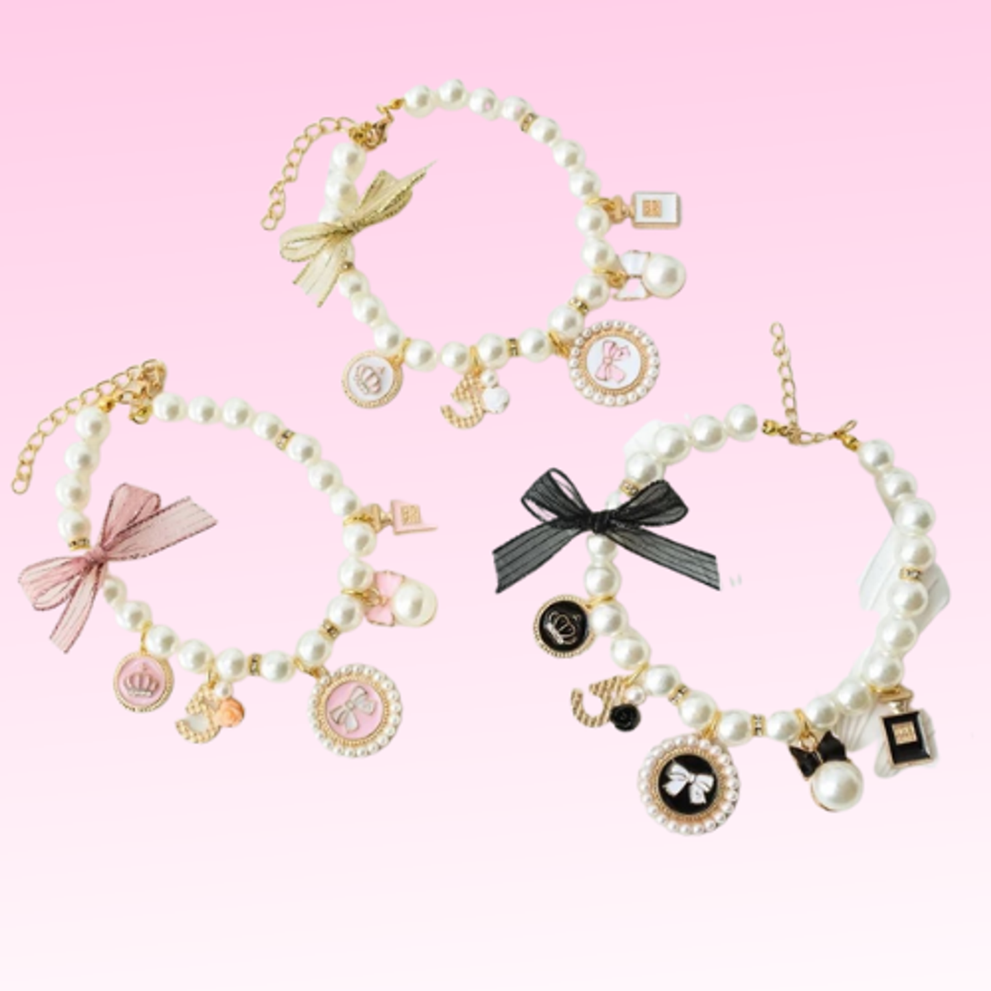 Pearls and Bow Charm Dog Necklace