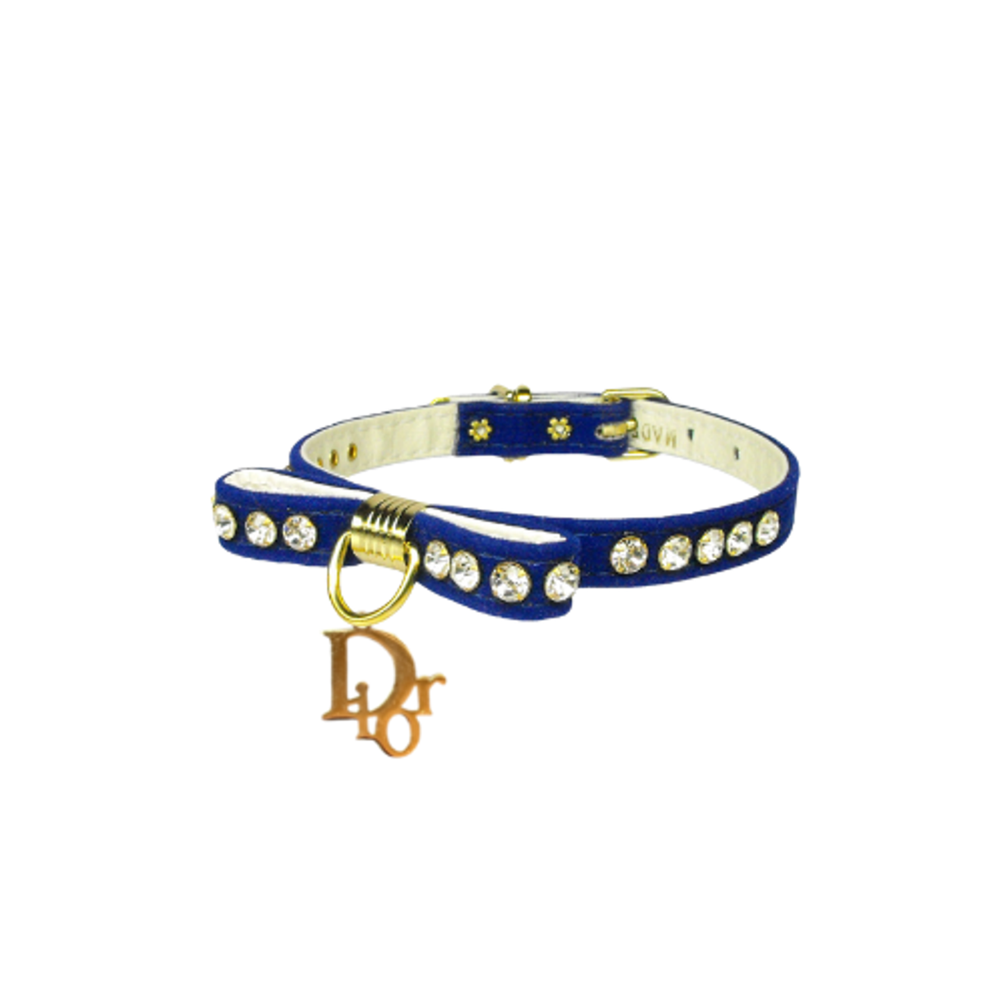 Velvet Rhinestone Charm Dog Collar