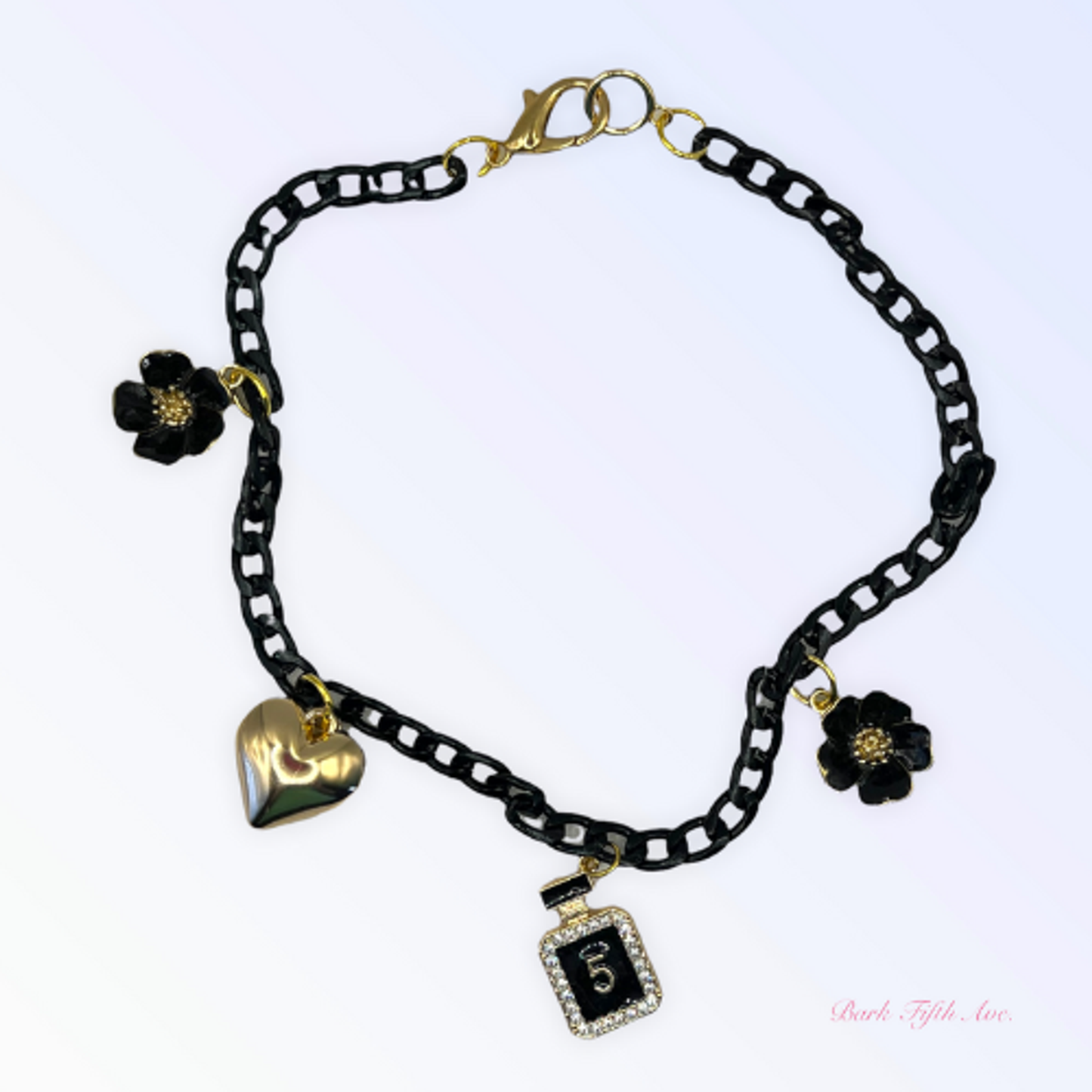 Bark Fifth Avenue Black and Gold No. 5 Heart Dog Necklace