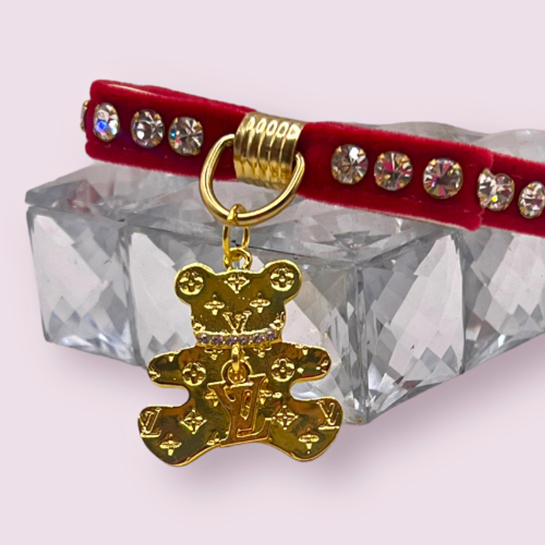 Velvet Bow Bear Charm Dog Collar