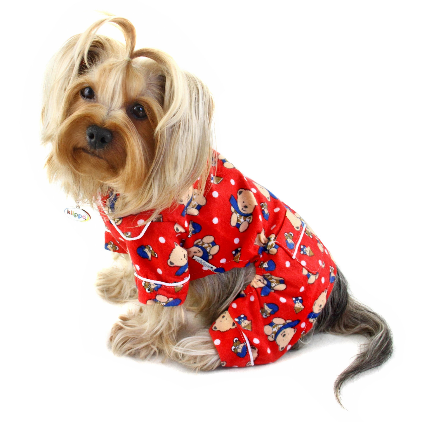 Winter Bear in Blue Scarf Flannel Dog Pajamas