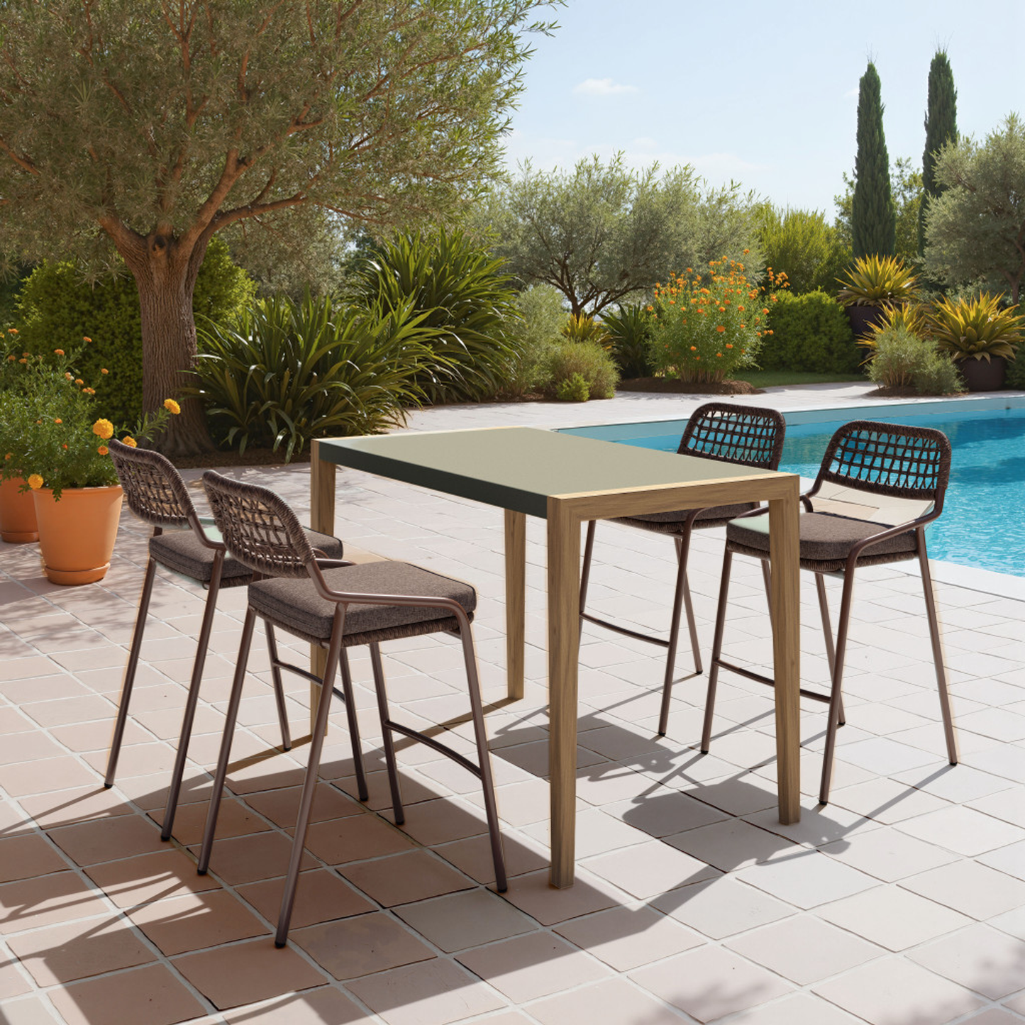 Faux Concrete and Solid Wood Outdoor Bar Table