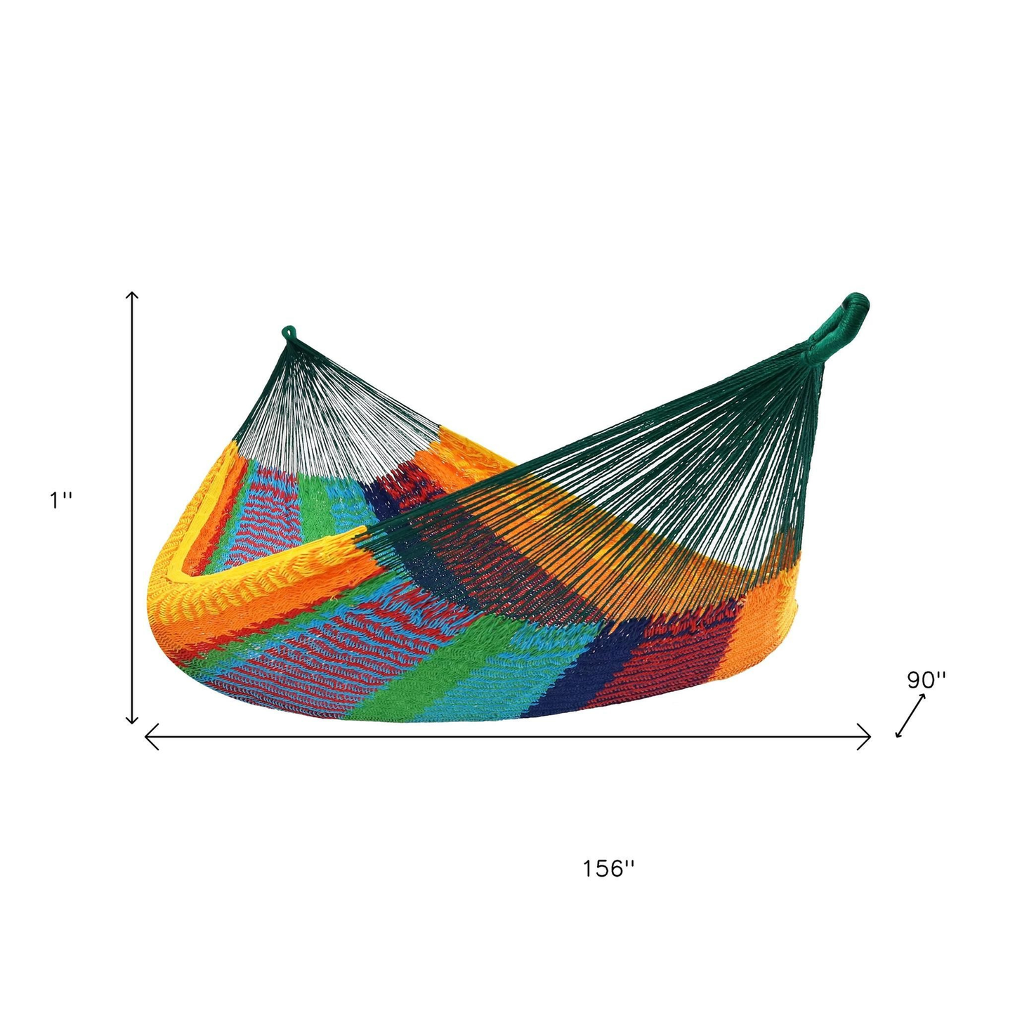 Handwoven Striped Double Hammock - Green, Red and Yellow