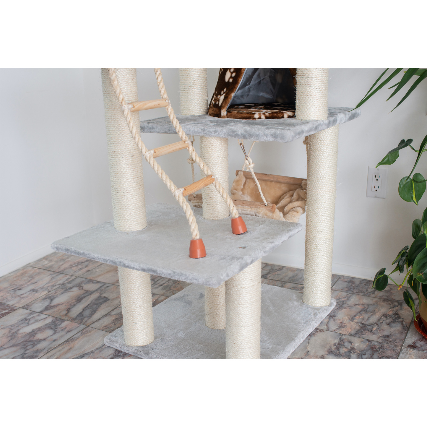 Armarkat Real Wood 78-Inch Beige & Grey Cat House Tower