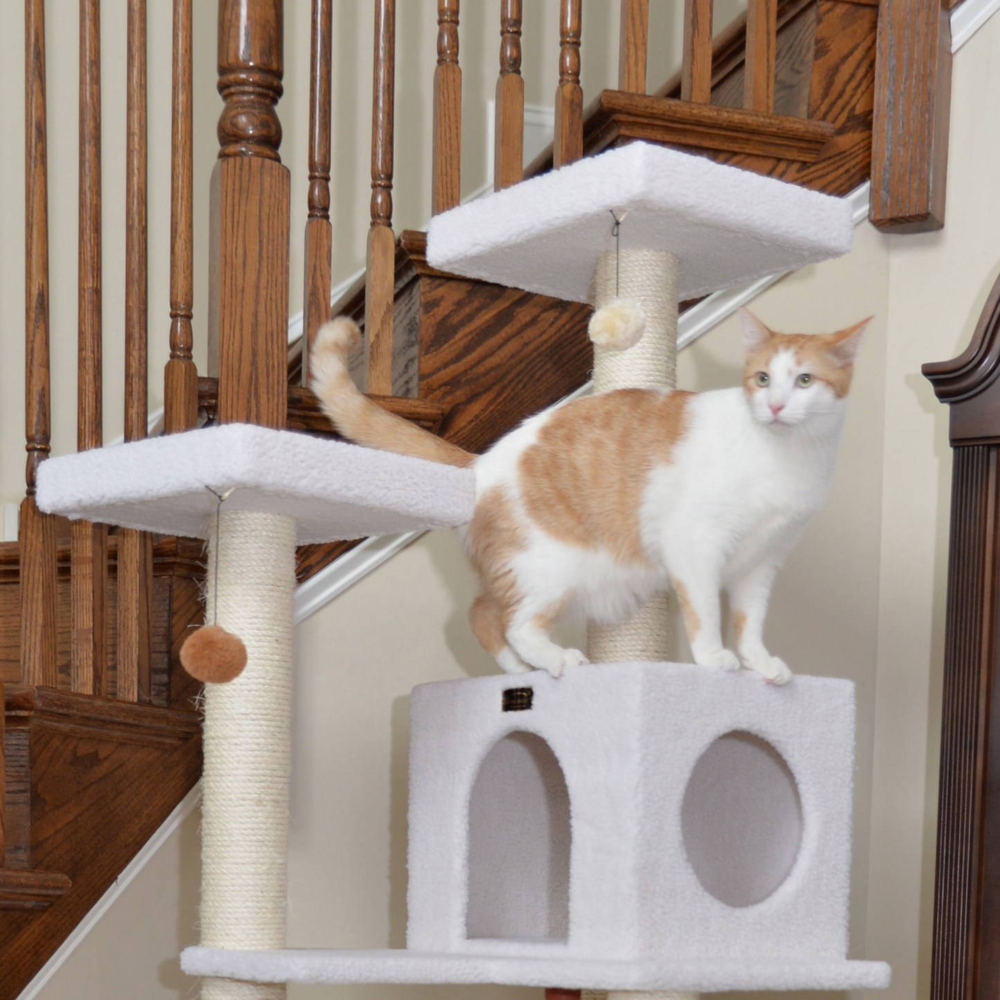 Armarkat Real Wood 73-Inch Ivory Cat Tree with Rope Swing