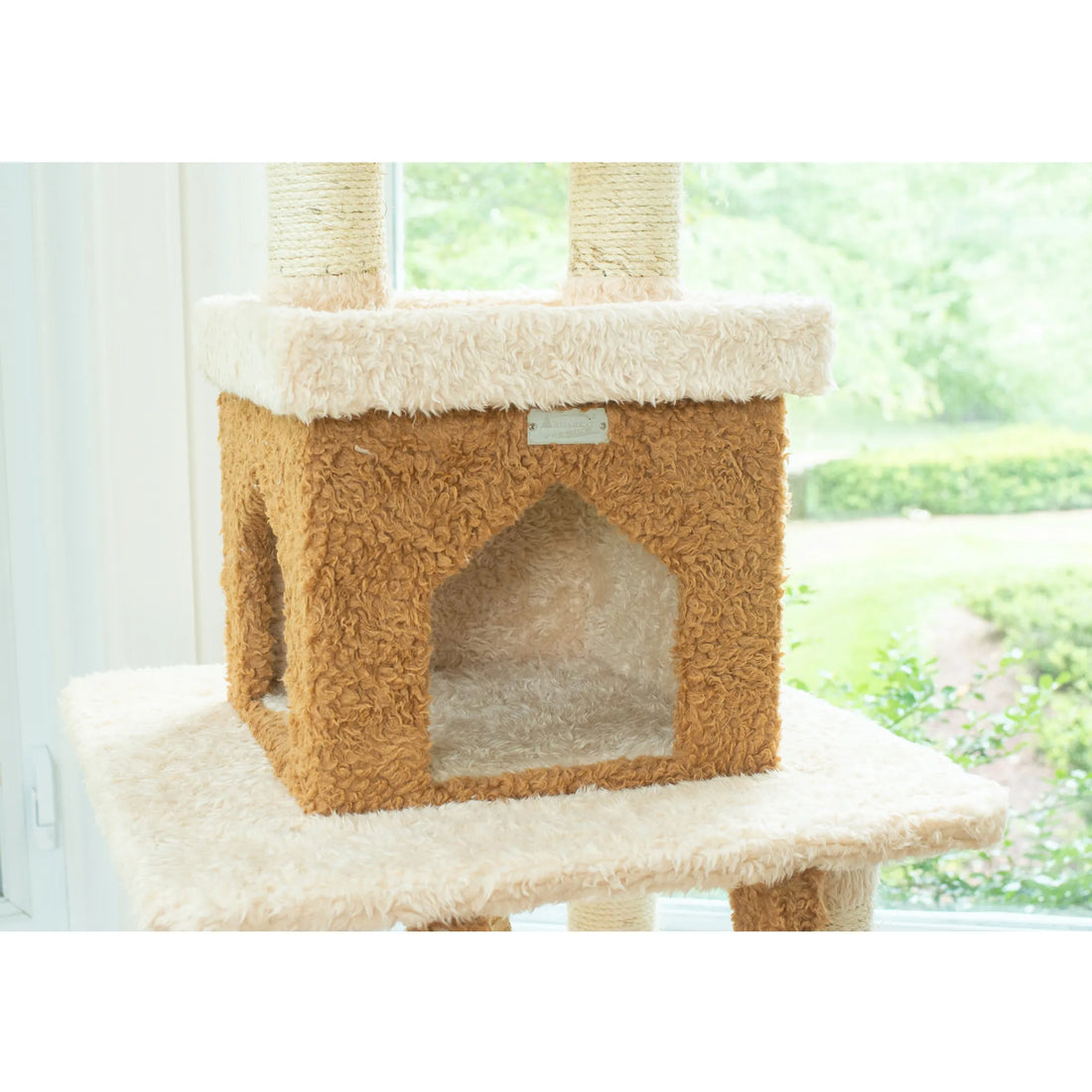 Real Wood Multi-Level Cat Tower X8303 Cat Tree In Beige
