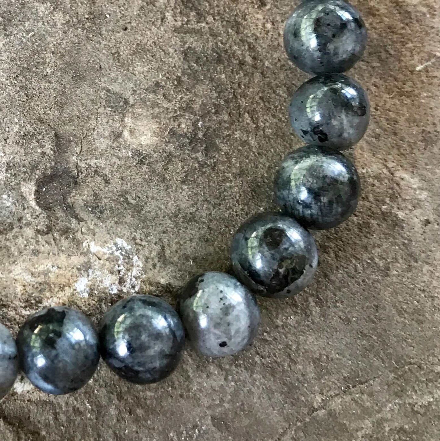 Larvikite Beaded Bracelet, 8mm beads
