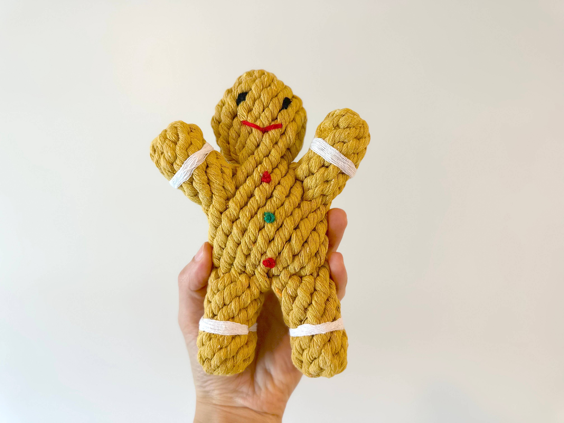 Handmade Sustainable Gingerbread Man Rope Dog Chew Toy