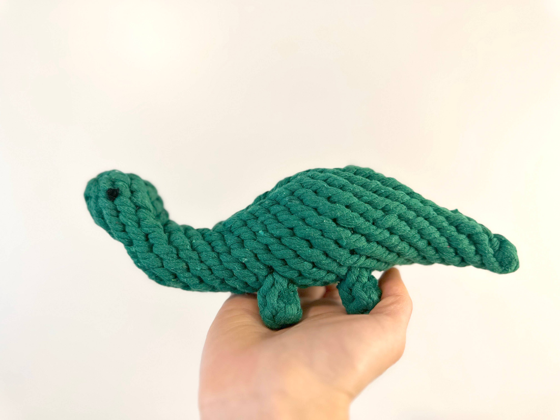 Handmade Sustainable Green Dinosaur Rope Dog Toy