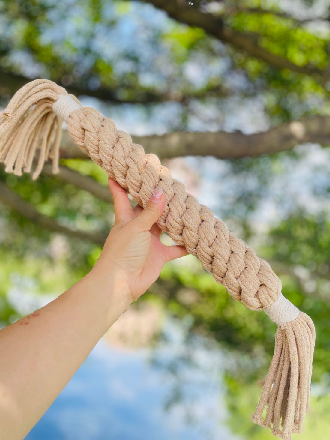 Large Beige Handmade Macrame Candy Rope for Big Dogs