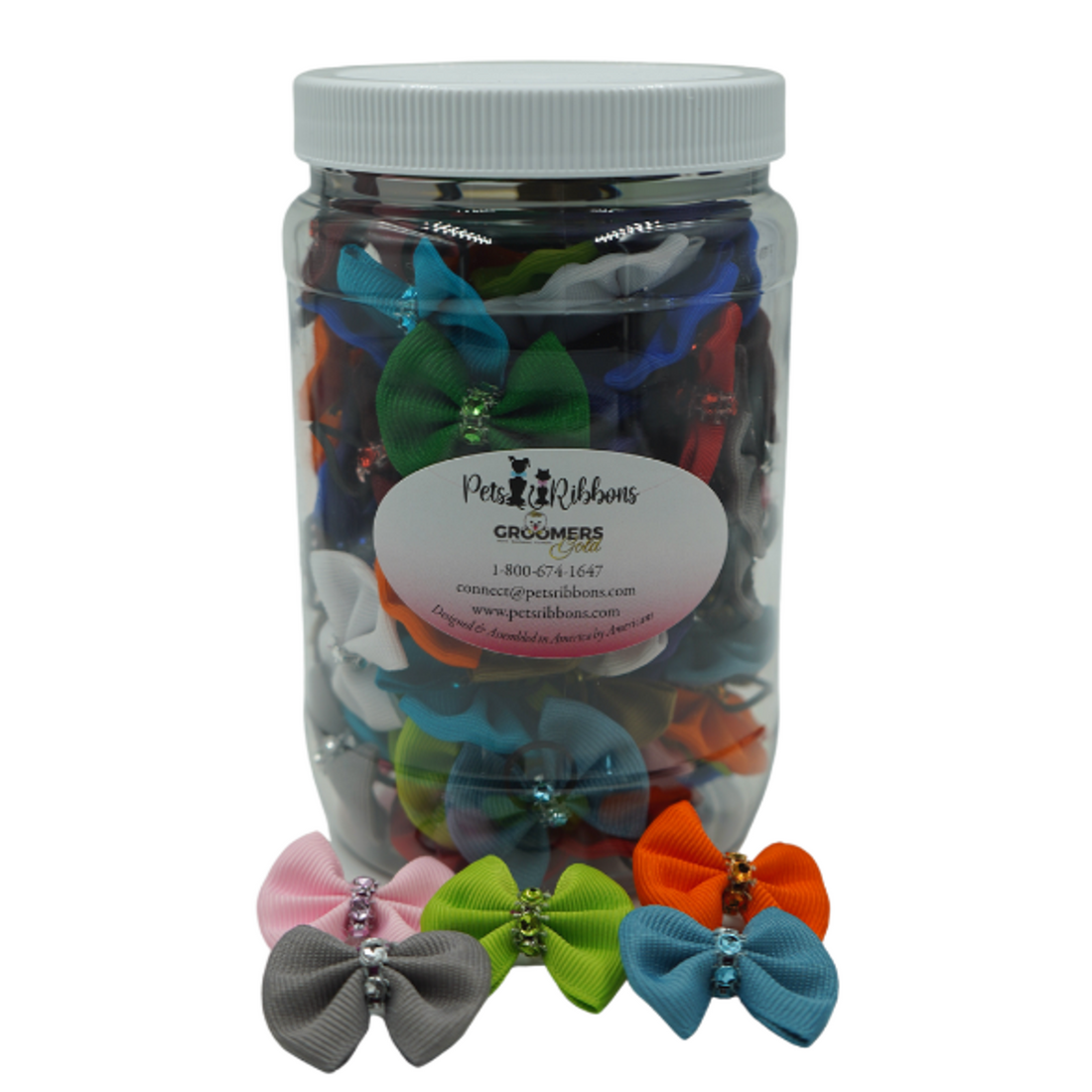 Assorted Bling Trim Dog & Cat Grooming Bows Jar