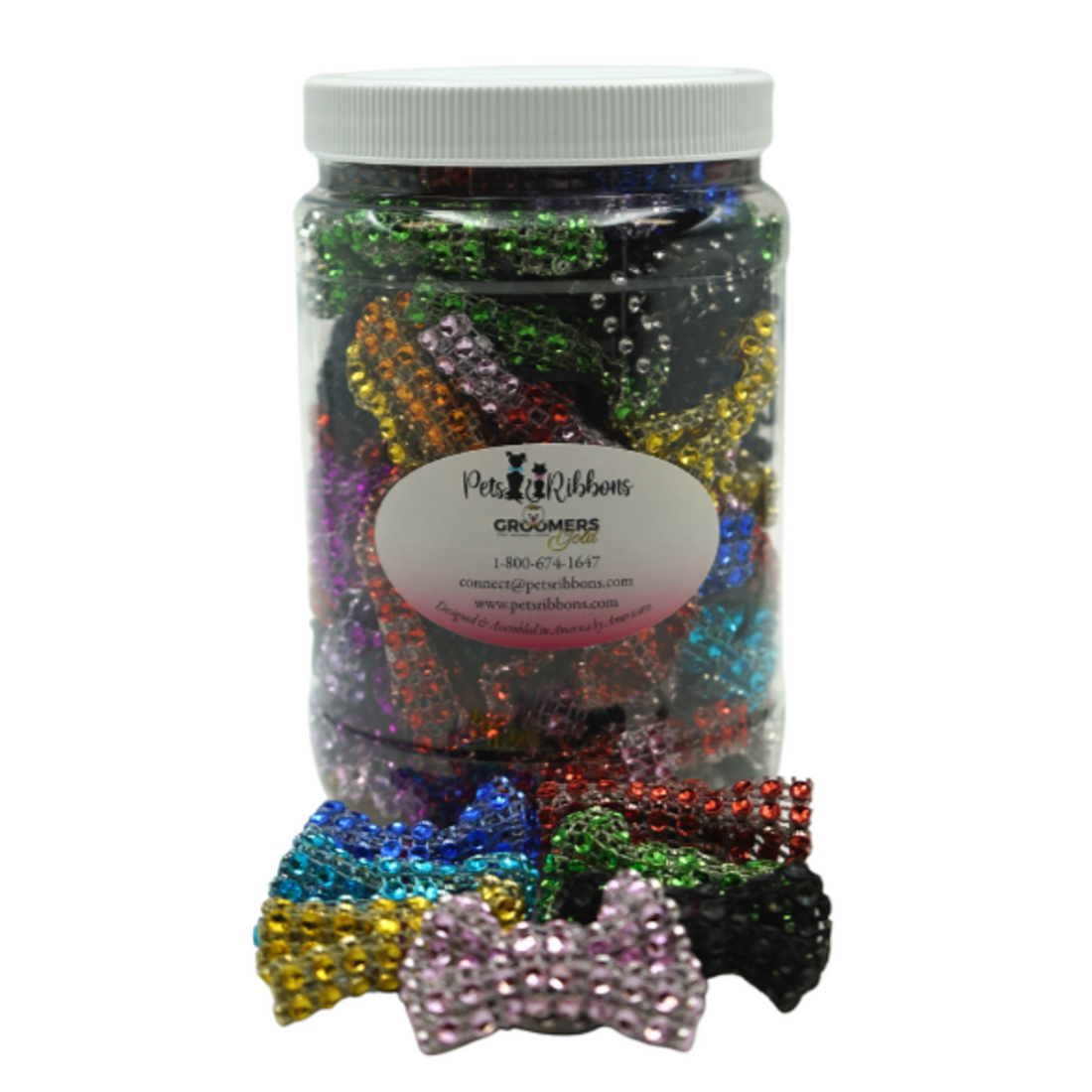 Bling 1.5-Inch Dog & Cat Bows on Velcro Fastener Jar