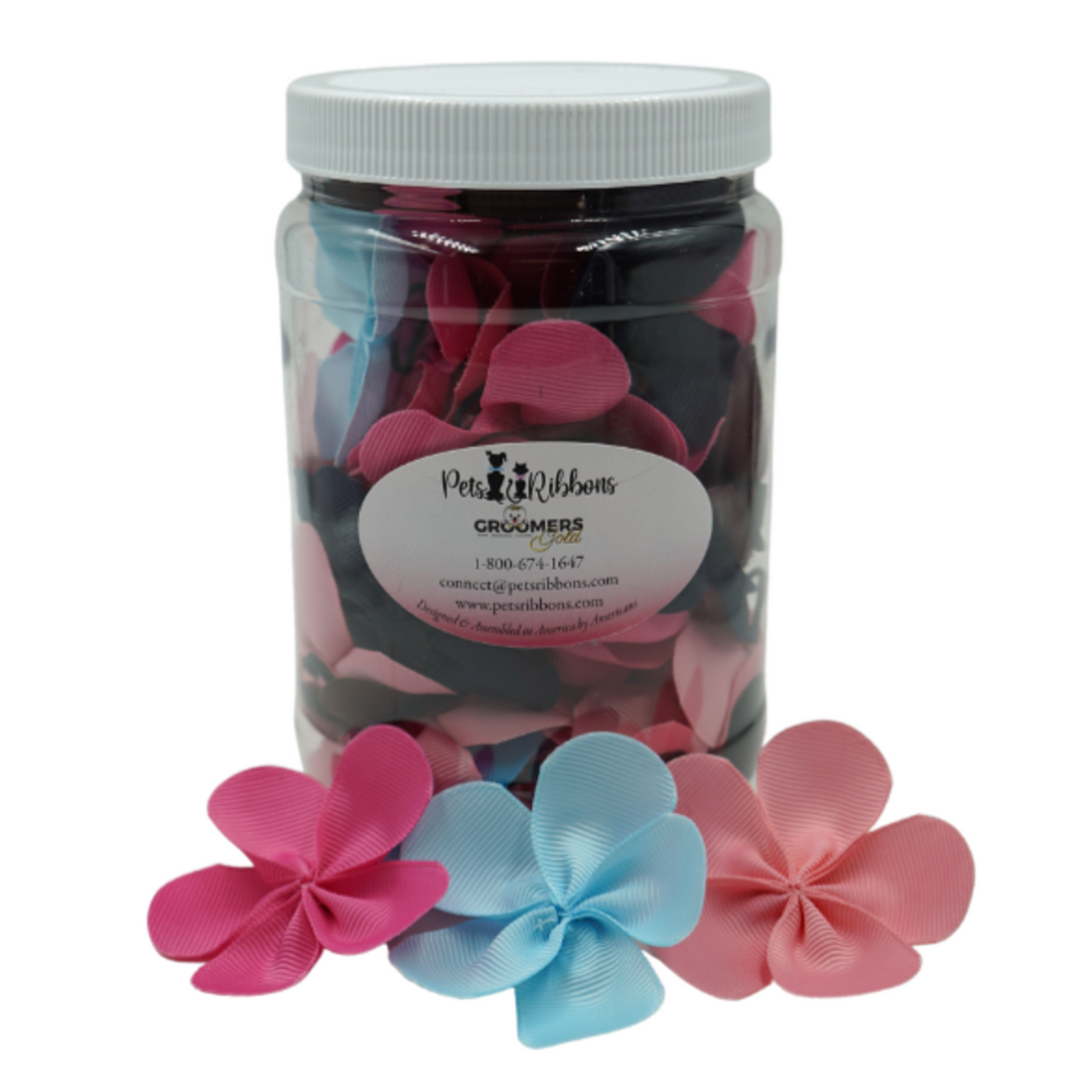 Assorted Large Flower Dog and Cat Bows in a Jar
