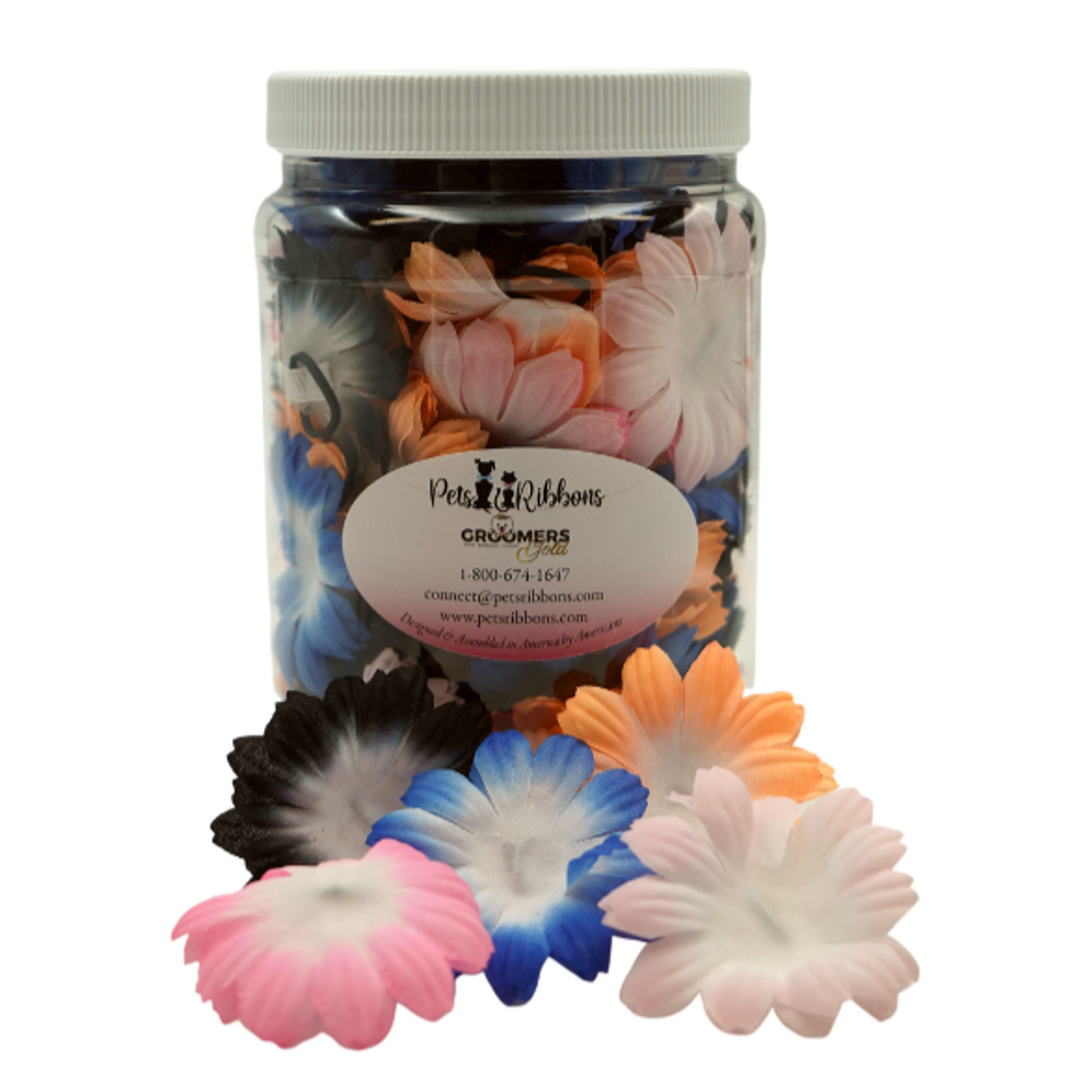 Two-Tone Pastel Large Flower Dog and Cat Bows in a Jar