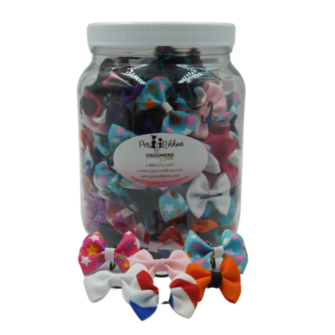 Assorted Style Dog and Cat Bows in a Jar, 1.5 Inch