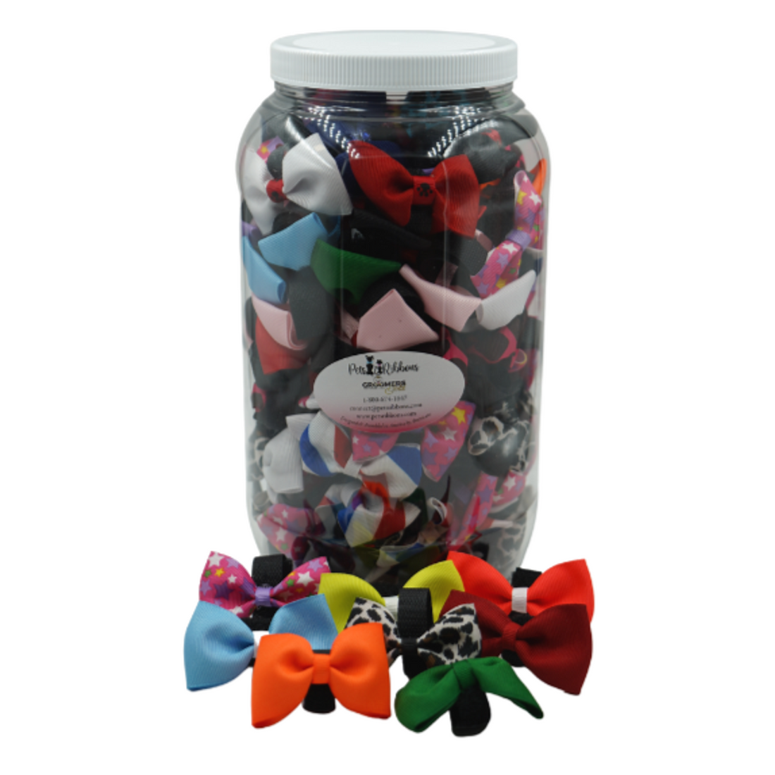 Assorted Style Velcro Dog and Cat Bows in a Jar, 2 Inch