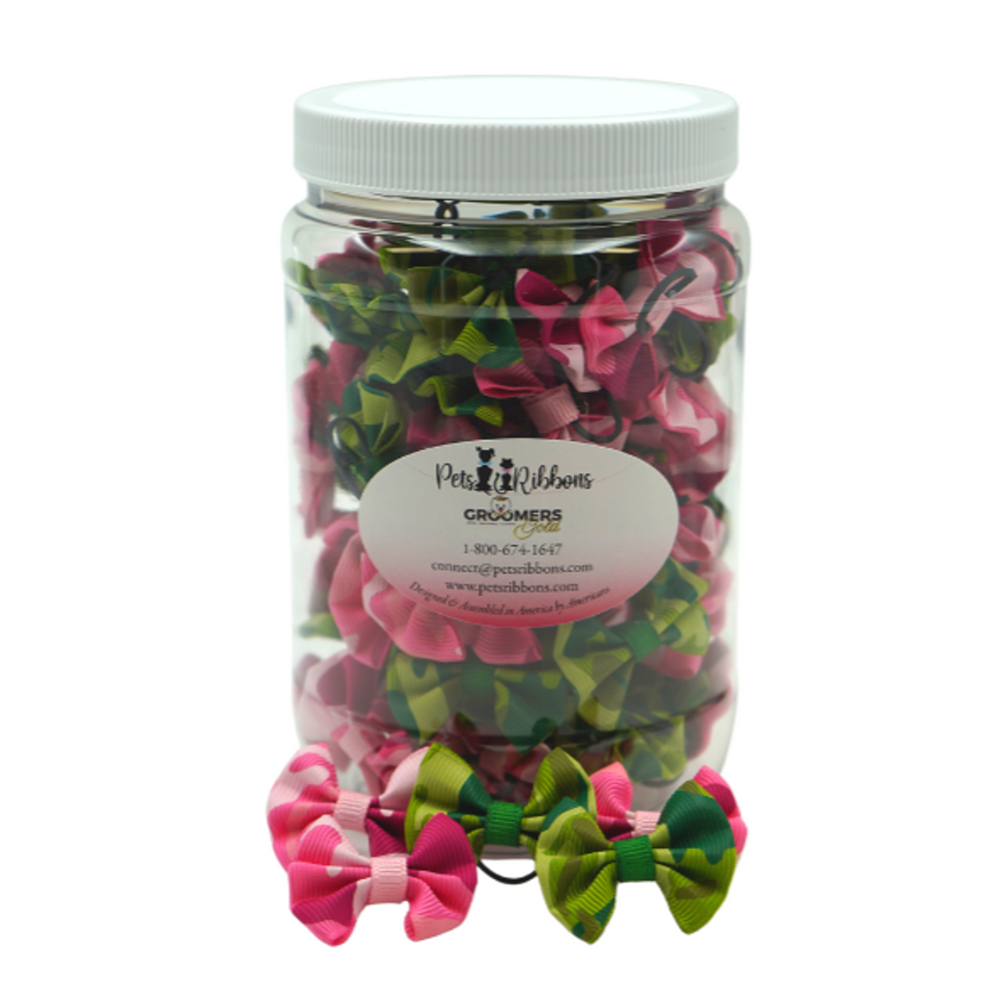 Assorted Camo Dog and Cat Bows in a Jar, 1.5 Inch