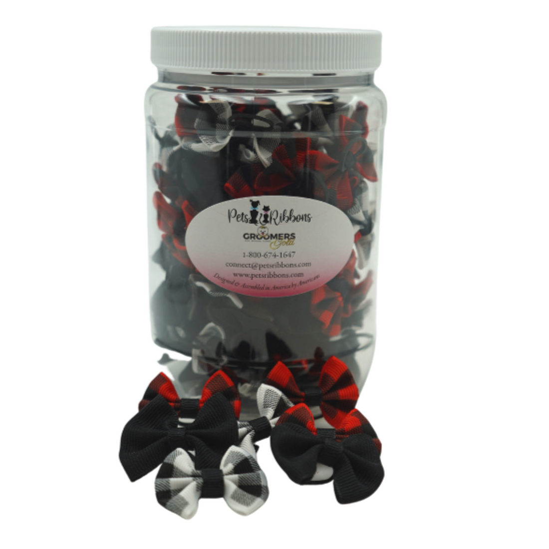 Gothic Check Dog & Cat Grooming Bows Jar