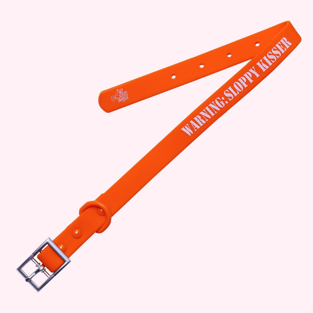"Warning: Sloppy Kisser" Orange Silicone Dog Collar