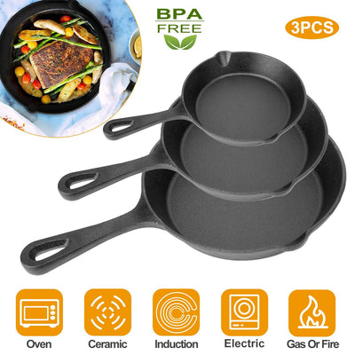 3-Piece Cast Iron Skillet Set angled view