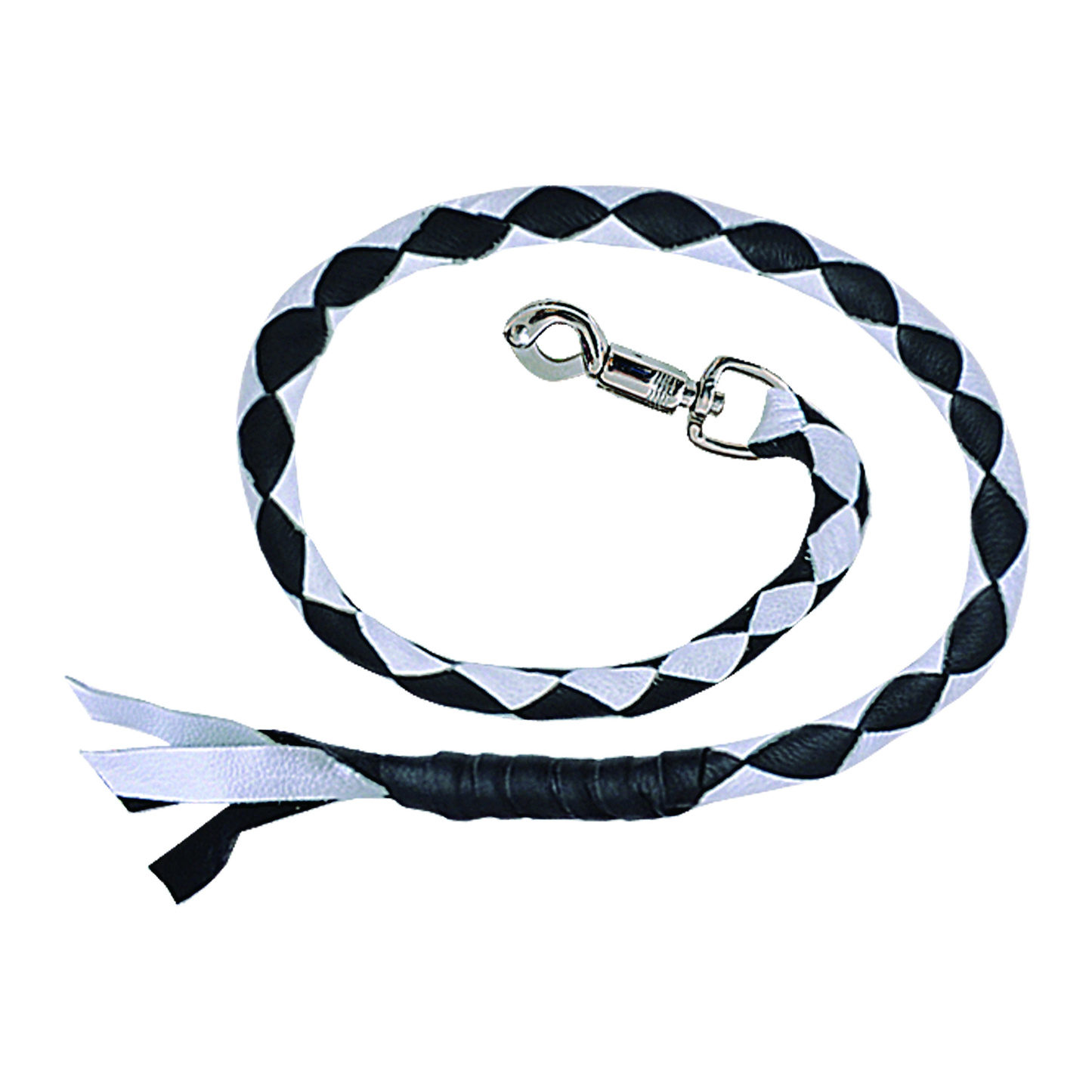 Biker Get-Back Whip - Premium Cowhide Leather (Black & White)