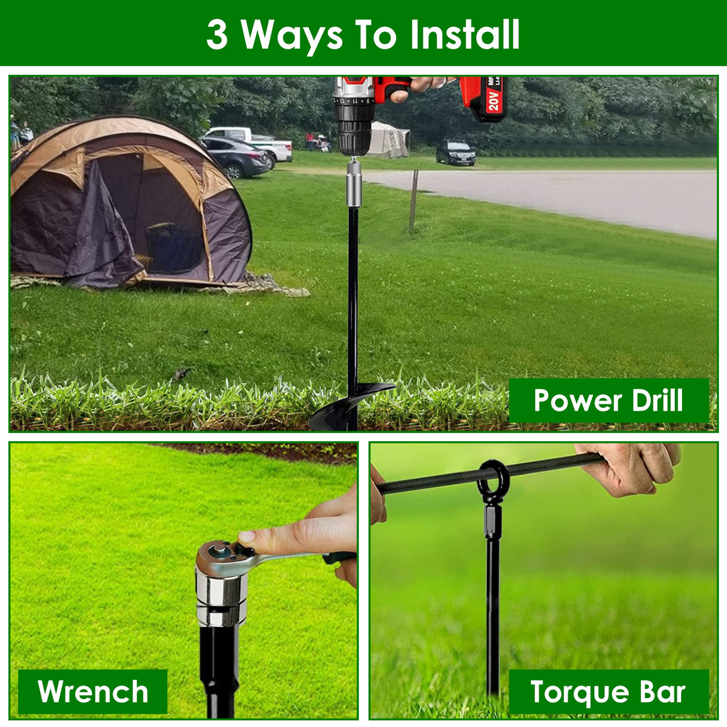 Heavy-Duty Ground Auger Stakes, 4-Pack