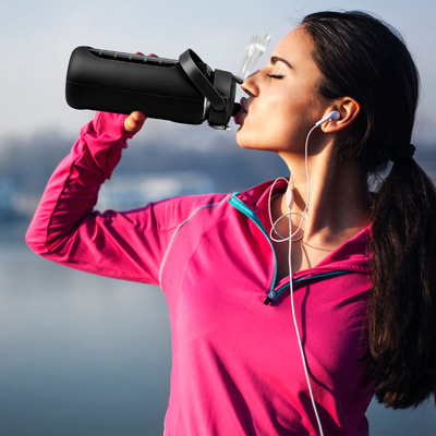 Glass Water Bottle with Straw 34 oz - Black