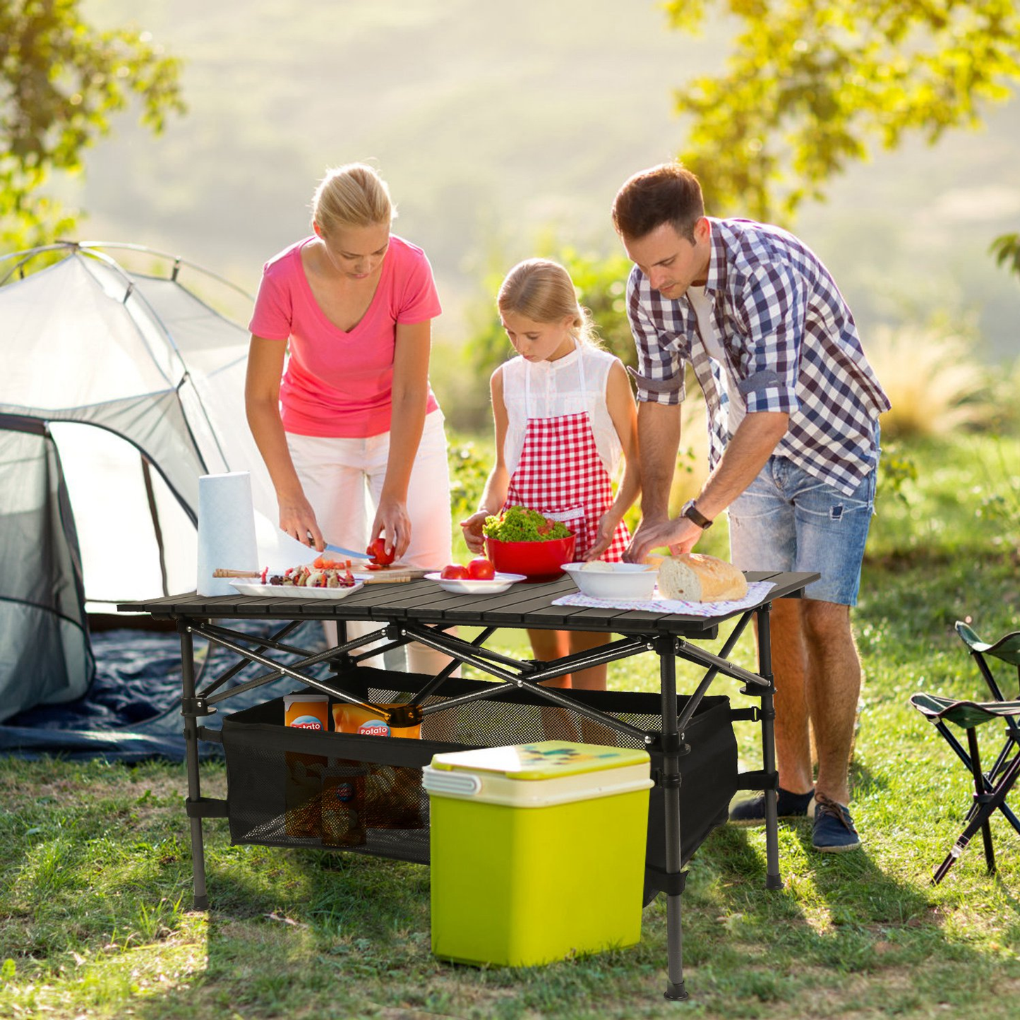 Roll-Up Folding Camping Table with Aluminum Top