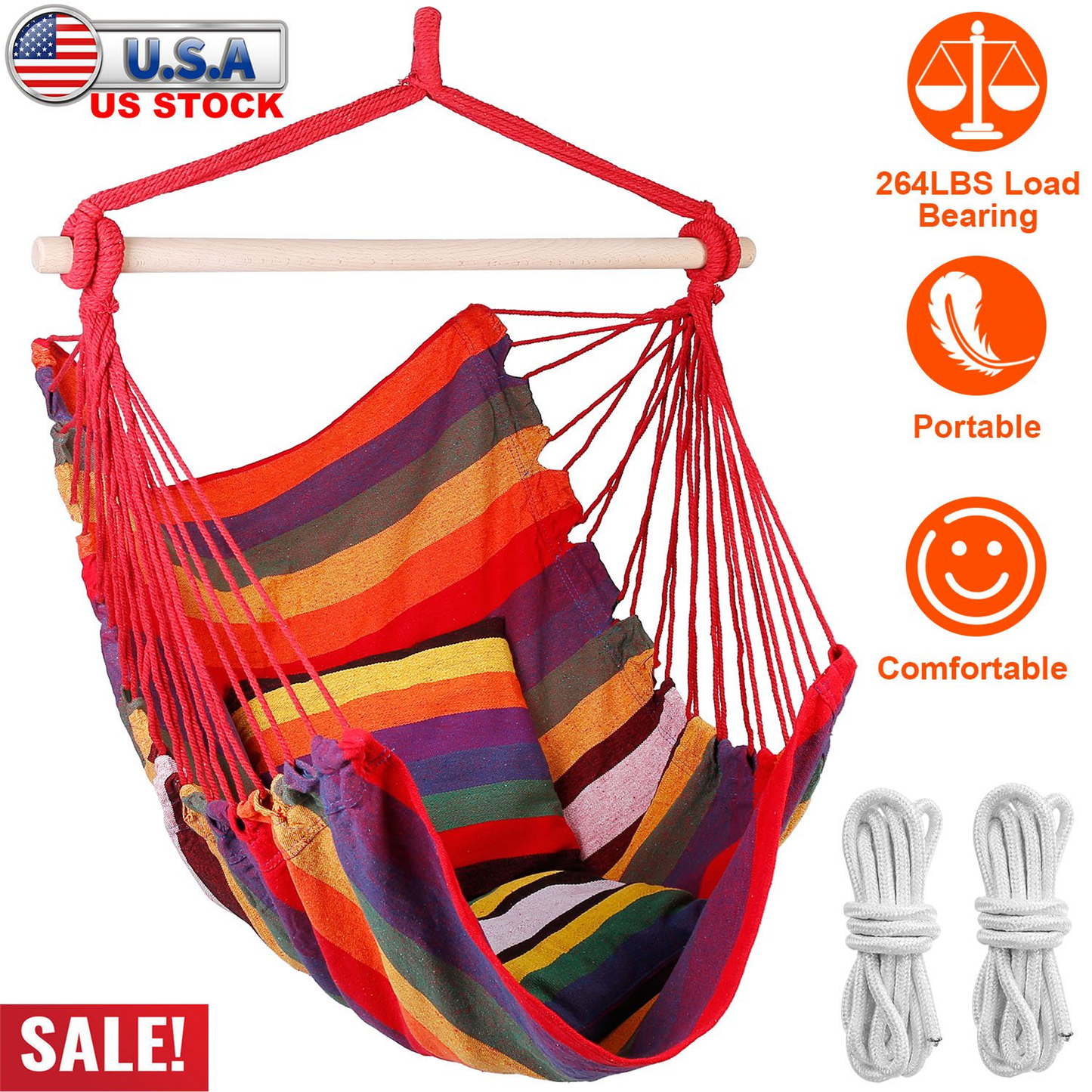 Canvas Hammock Hanging Chair Porch and Patio Swing Seat