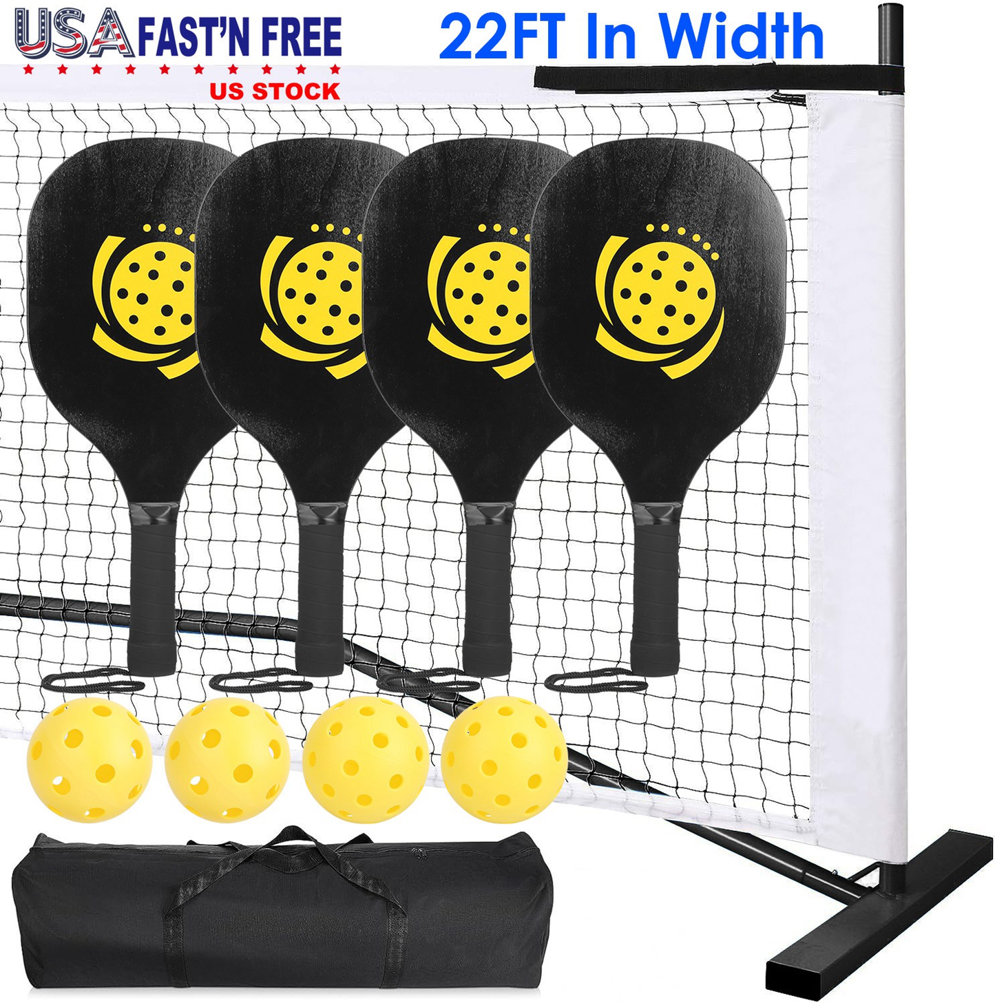 Portable Pickleball Net Set with Paddles and Balls