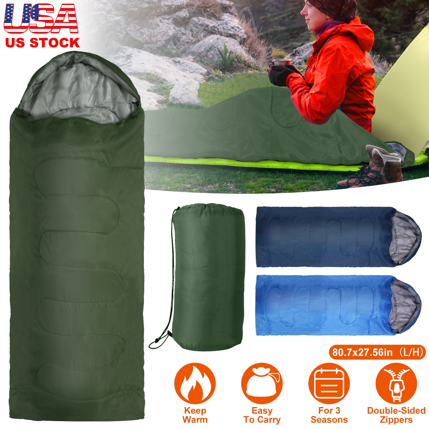 Camping Sleeping Bag for Adults (Green)