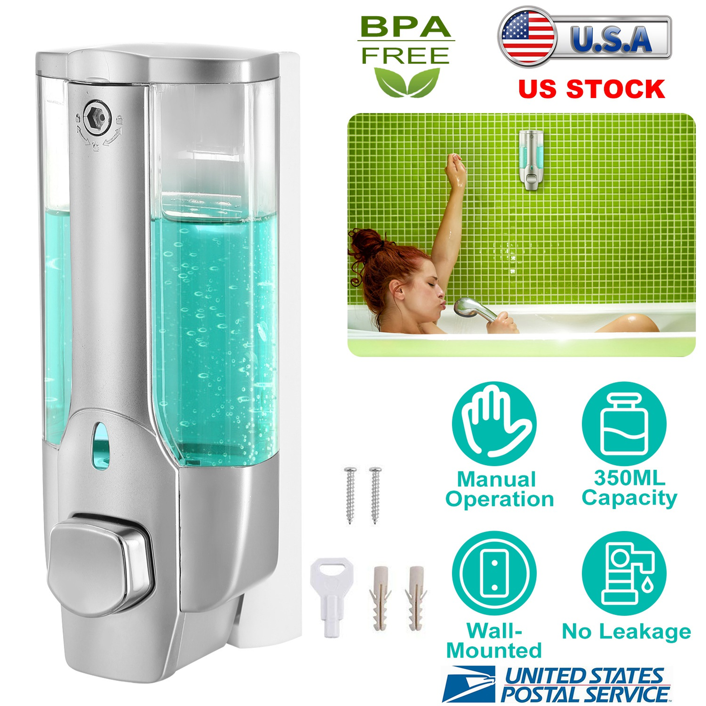 350ml Wall-Mount Soap Dispenser, Refillable