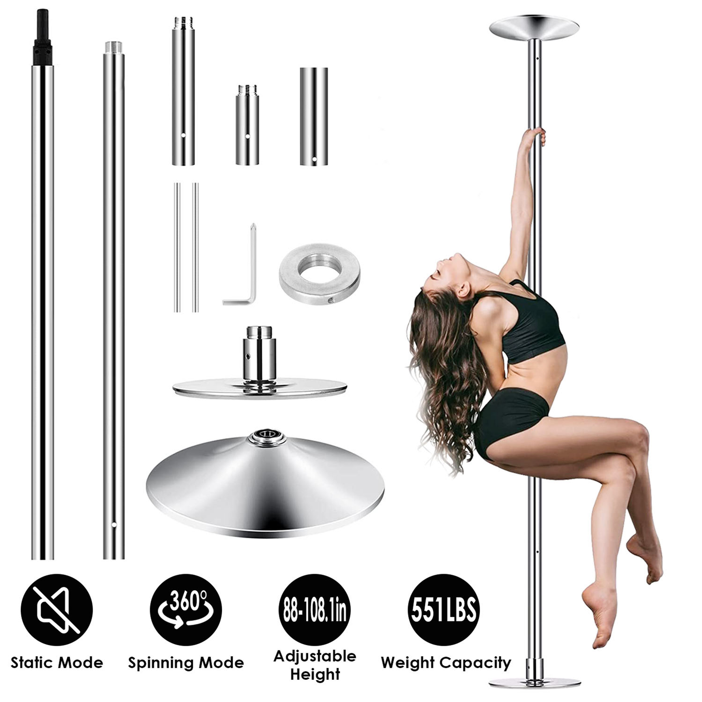 Spinning and Static Dance Pole 45mm for Fitness