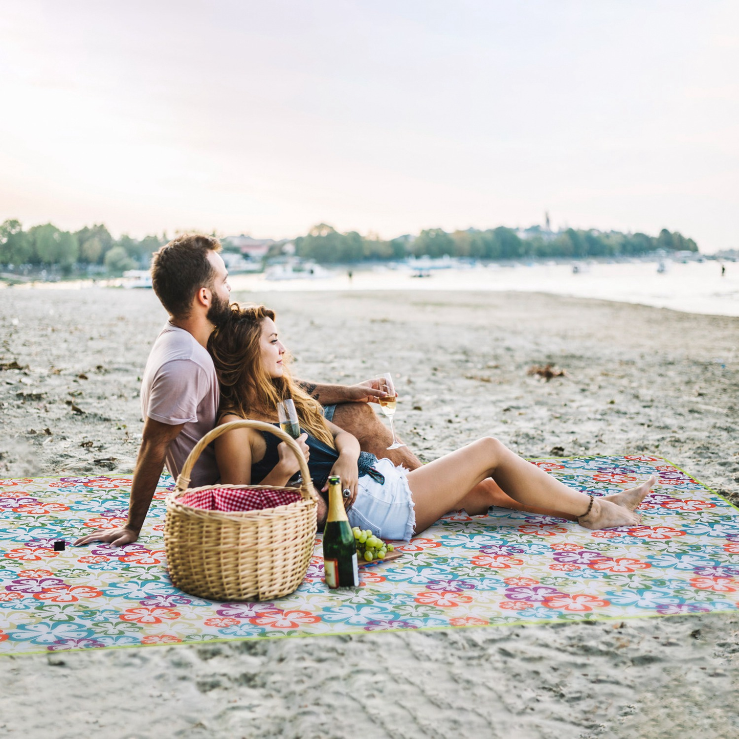 Waterproof Picnic Blanket 60" x 78", Green Floral