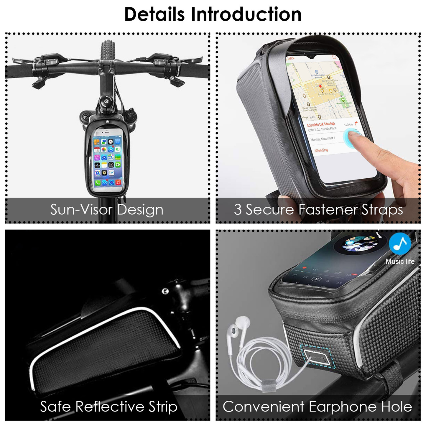 Bike Front Frame Bag with Phone Window