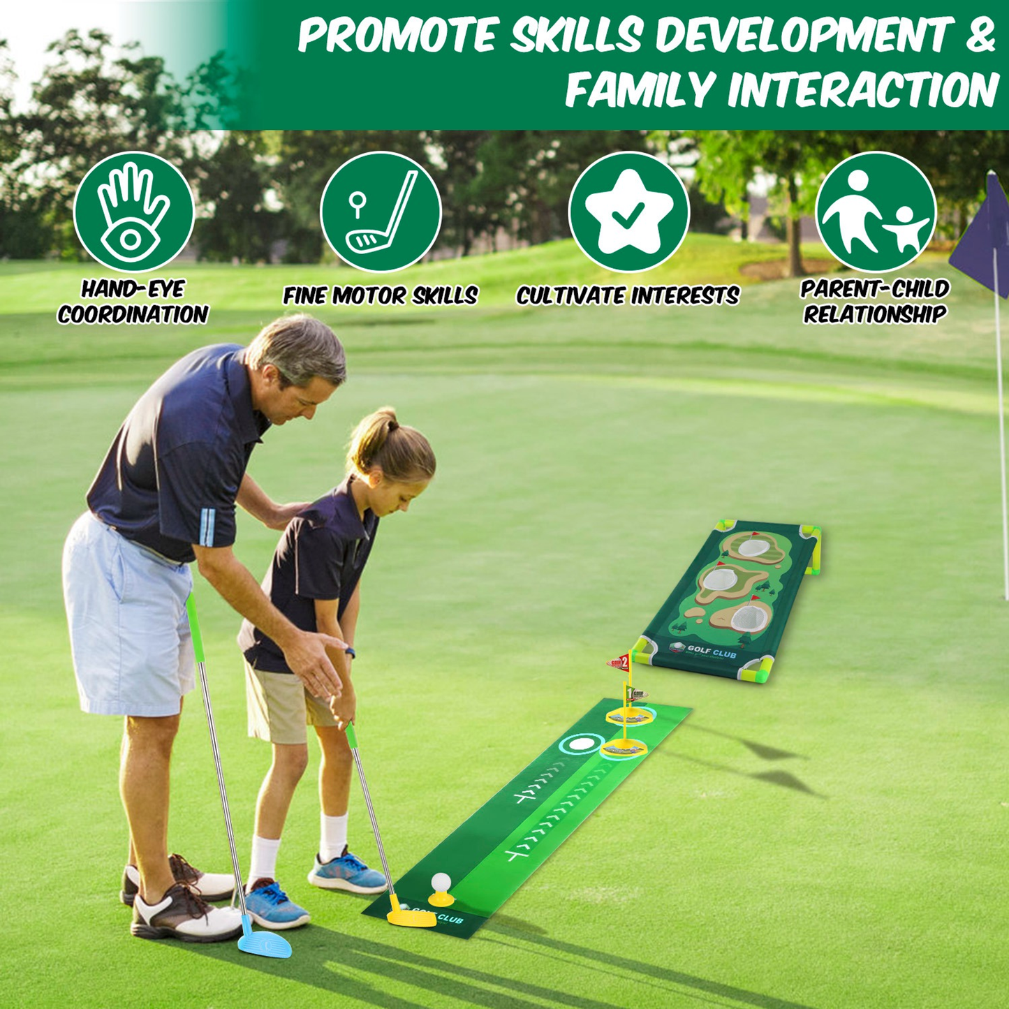 Toddler Golf Club Toy Set with Cornhole Board