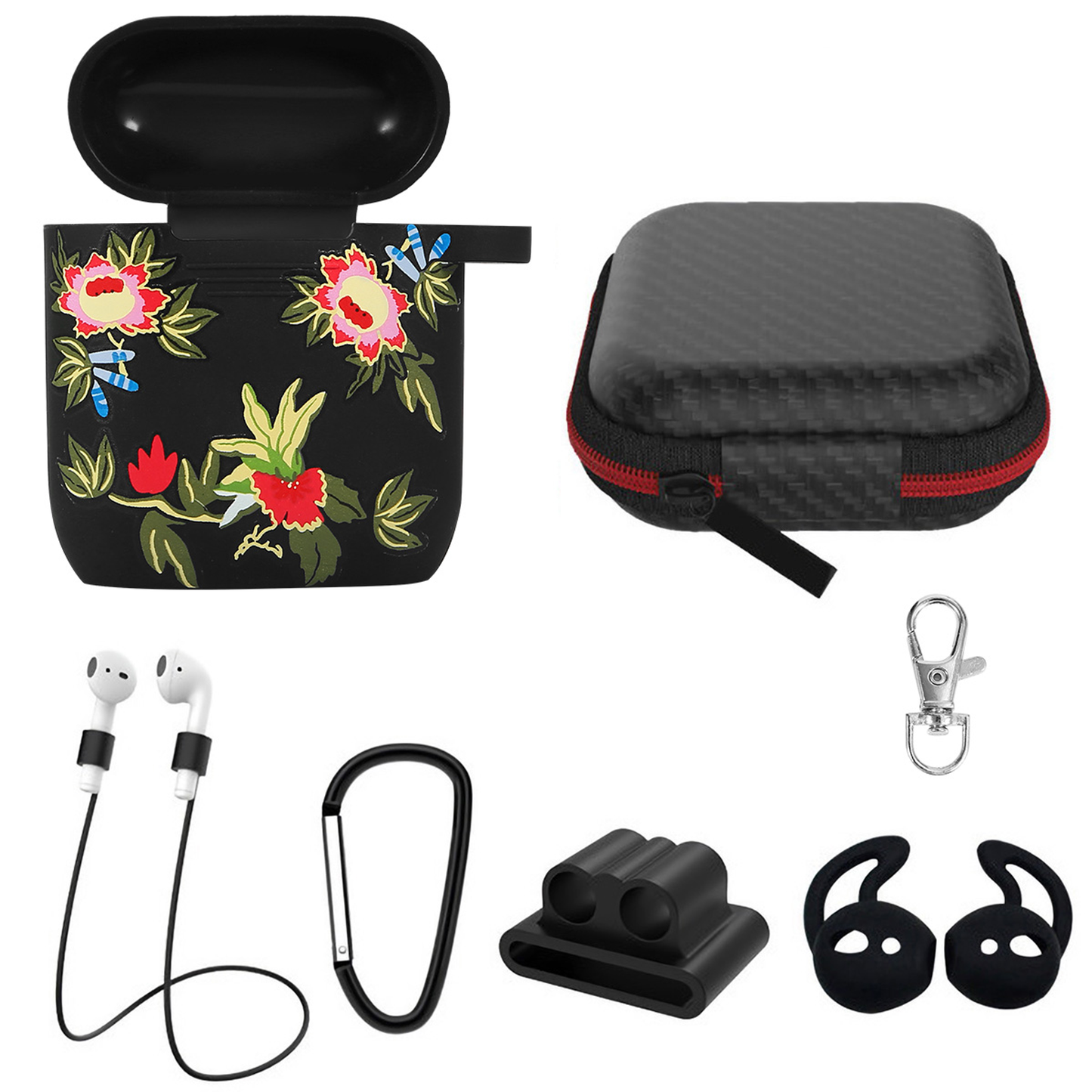 Protective Silicone Case for AirPods with Carabiner