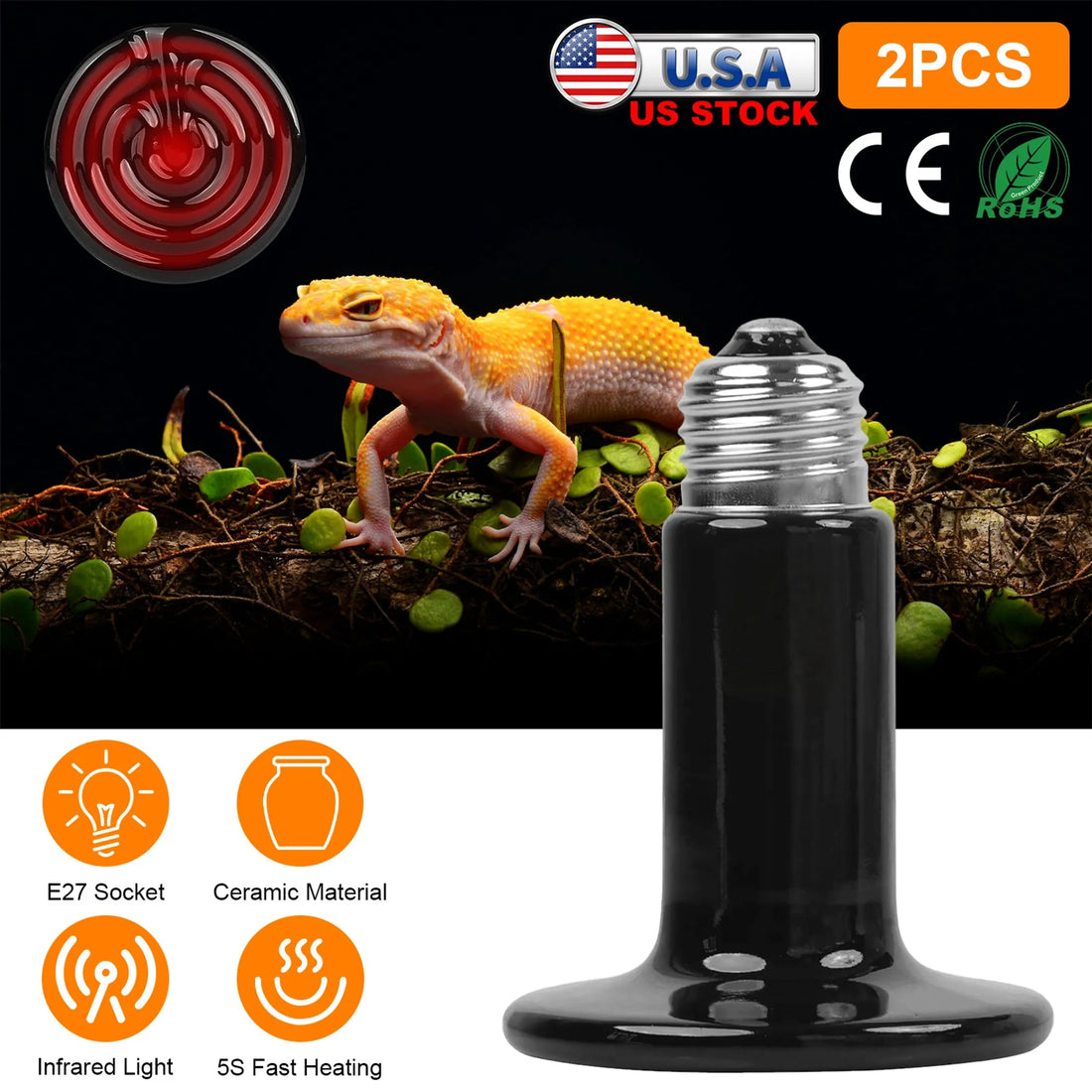 Reptile heat lamp packaging with two bulbs