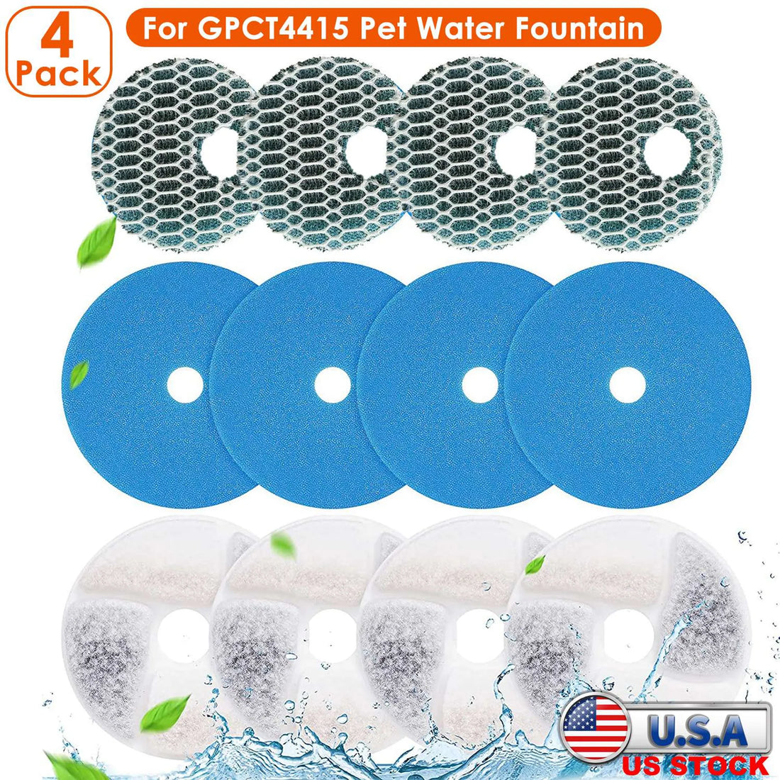 Pet water fountain filter packaging, 4-pack