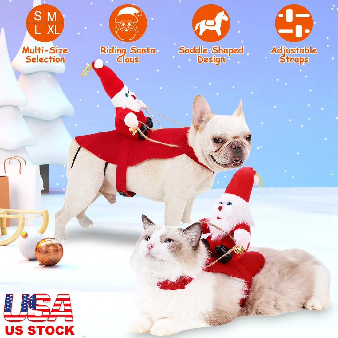 Pet Christmas costume back view showing Santa design