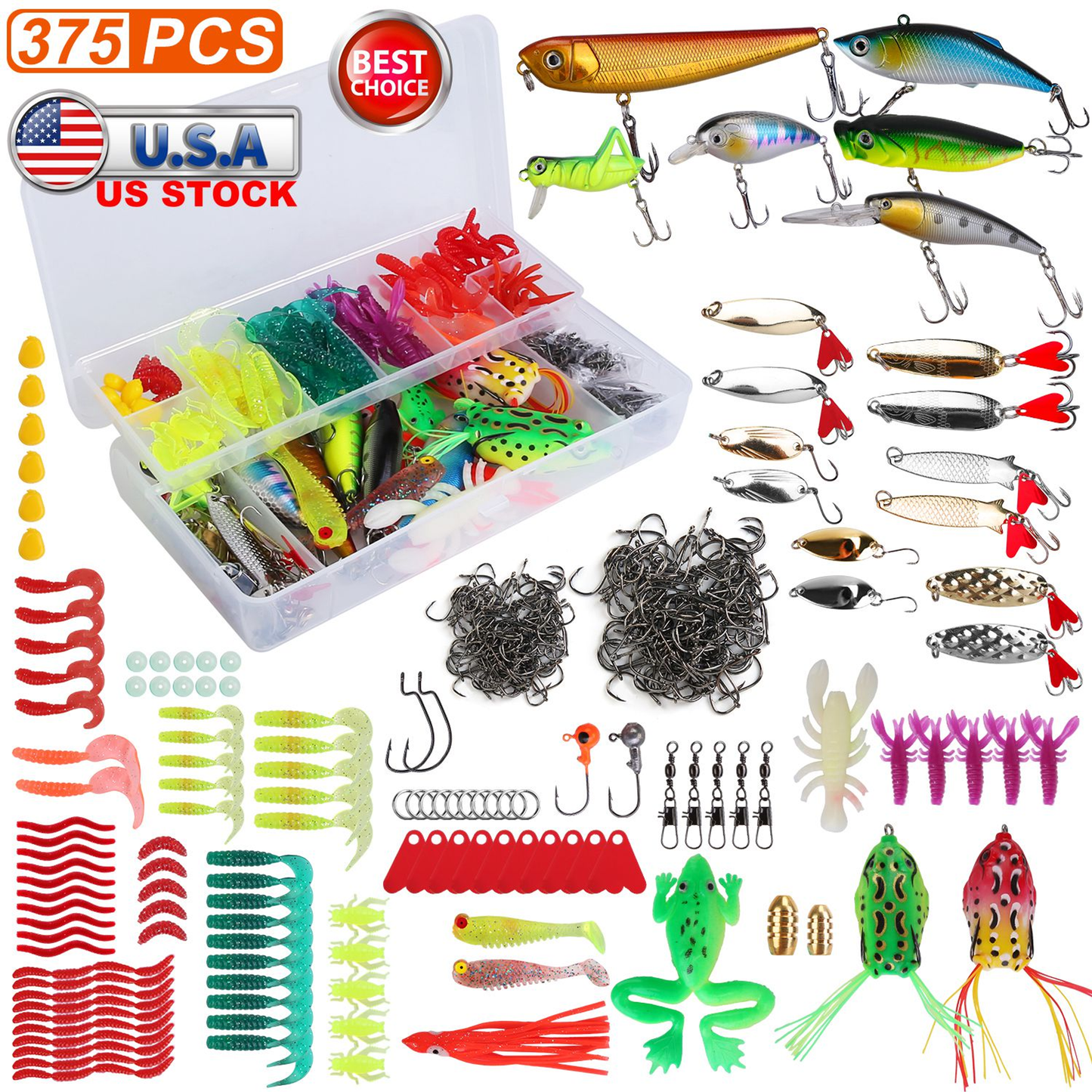 375-Piece Fishing Lures and Tackle Box Set
