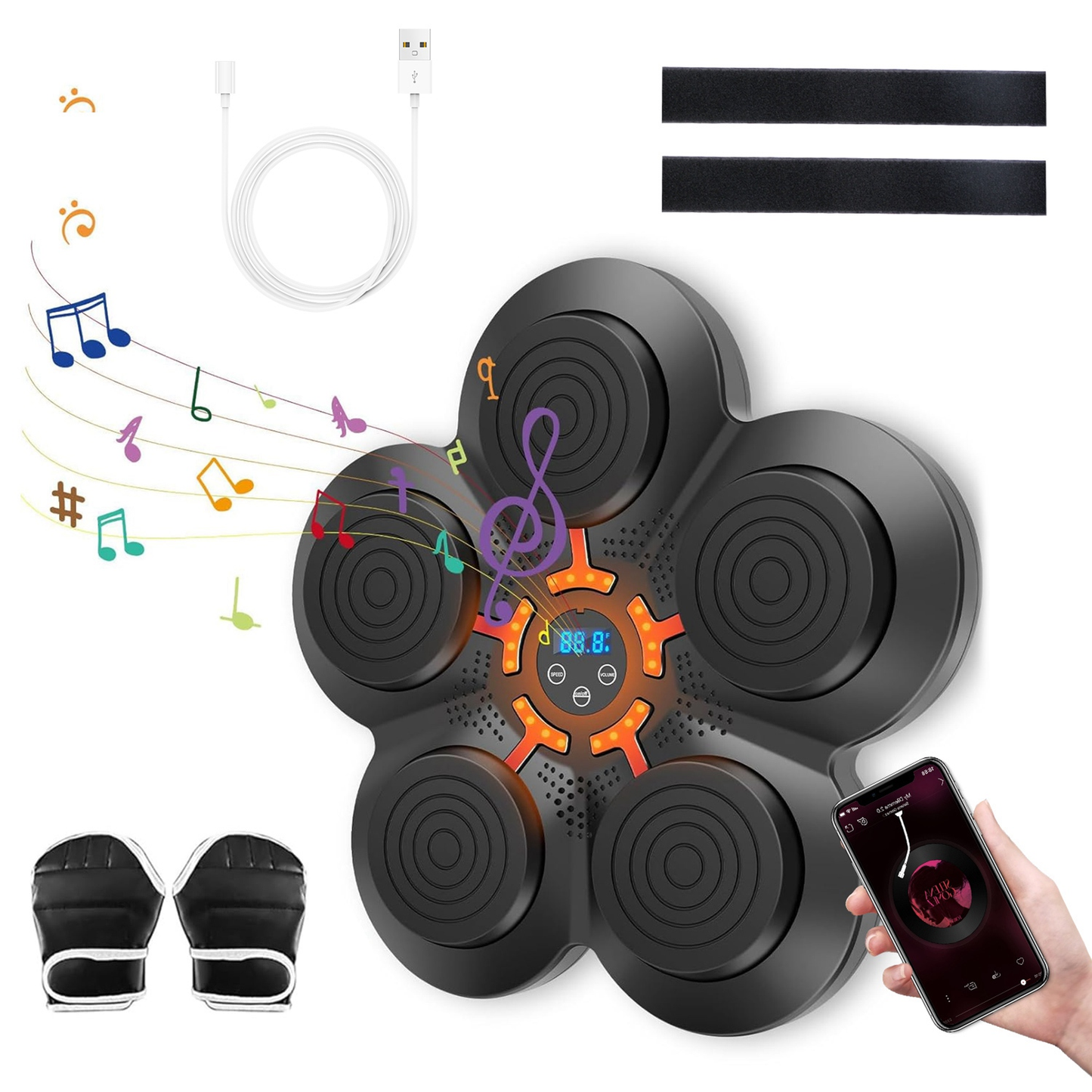 Music Boxing Machine with LED Wall Target - Half-Finger Gloves