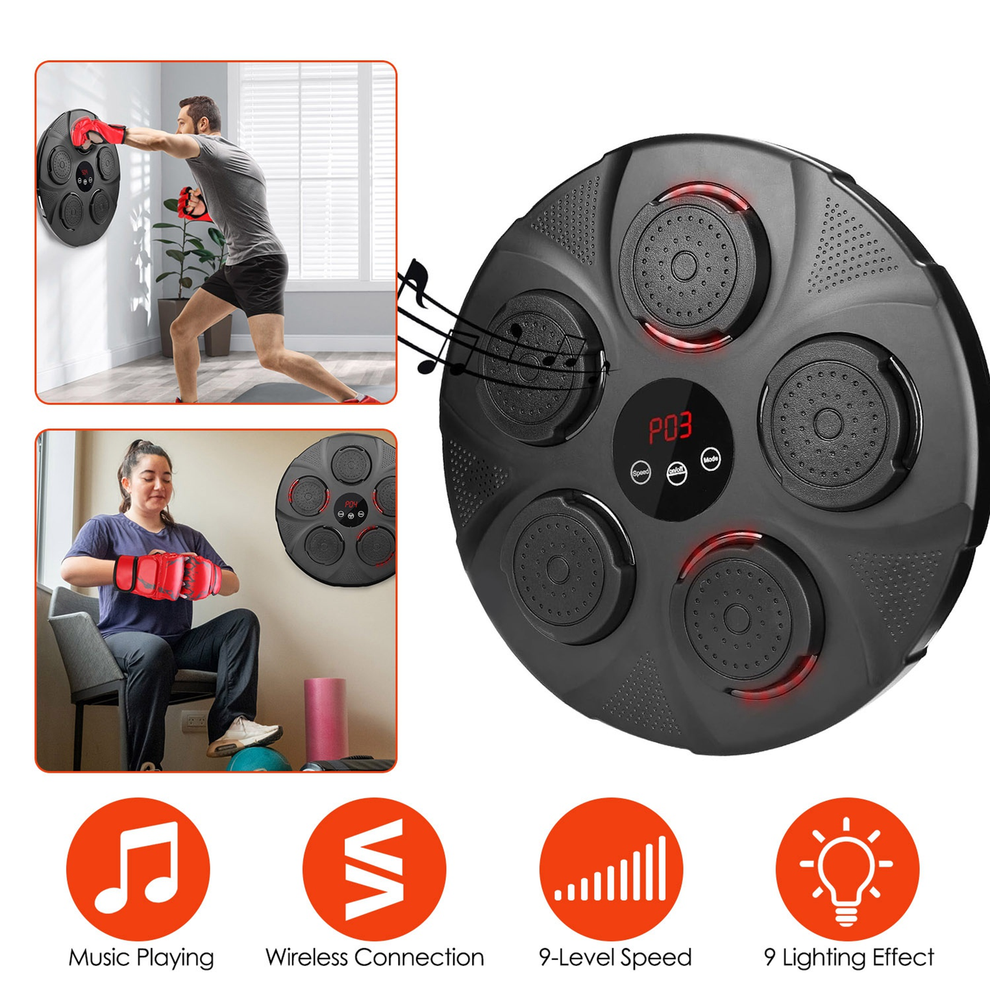 Music Boxing Machine with Wall Target and Half-Finger Gloves